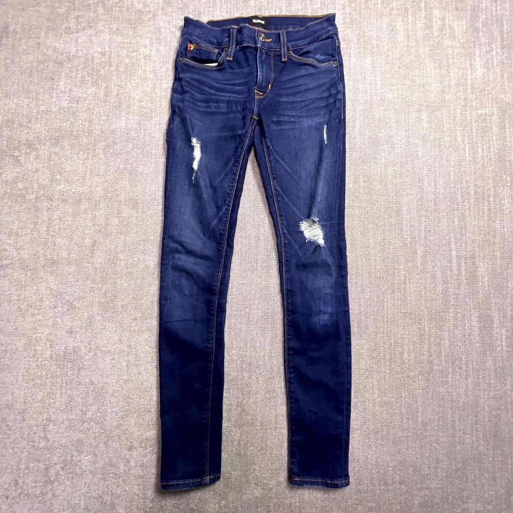 Hudson Krista Super Skinny Jeans Women 24 Blue Denim Distressed Faded Whiskering